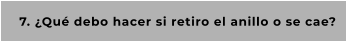 7. ¿Qué debo hacer si retiro el anillo o se cae?